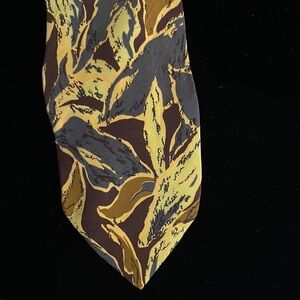 Fendi Yellow and Brown Silk Tie with Organic Leaf Design